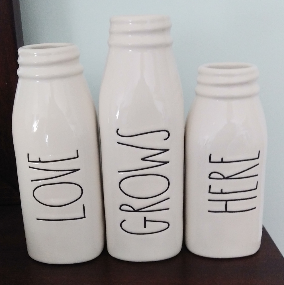 Rae Dunn Flower Vases Set of 3, "Love Grows Here"
